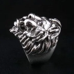Bikerringshop 925 Sterling Silver Diamond Eye Lion Head Ring -Outlet Rings Store IMG 0536
