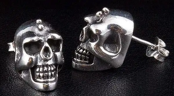 Bikerringshop Big Skull Silver Men's Earrings 5 Bikerringshop Big Skull Silver Men's Earrings - Image 3