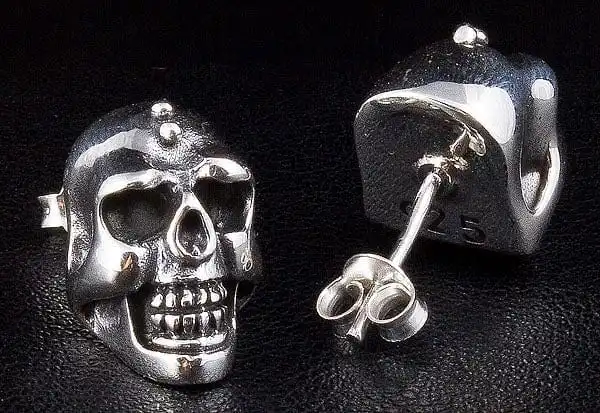 Bikerringshop Big Skull Silver Men's Earrings 4 Bikerringshop Big Skull Silver Men's Earrings - Image 2