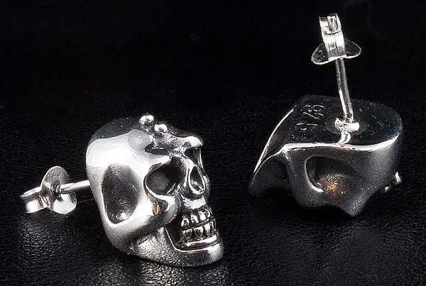 Bikerringshop Big Skull Silver Men's Earrings 8 Bikerringshop Big Skull Silver Men's Earrings - Image 6