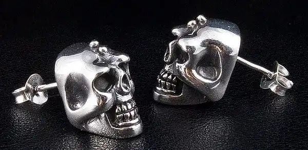 Bikerringshop Big Skull Silver Men's Earrings 6 Bikerringshop Big Skull Silver Men's Earrings - Image 4