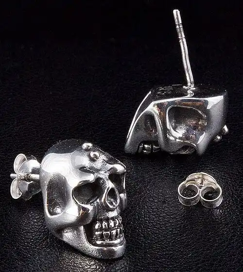 Bikerringshop Big Skull Silver Men's Earrings 7 Bikerringshop Big Skull Silver Men's Earrings - Image 5