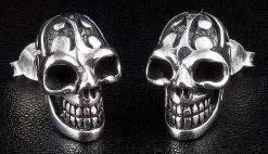 Bikerringshop Sterling Silver Tattoo Skull Earrings