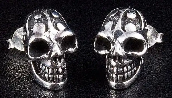 Bikerringshop Sterling Silver Tattoo Skull Earrings 3 Bikerringshop Sterling Silver Tattoo Skull Earrings