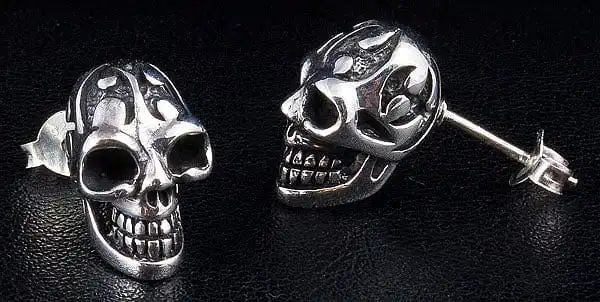 Bikerringshop Sterling Silver Tattoo Skull Earrings 5 Bikerringshop Sterling Silver Tattoo Skull Earrings - Image 3