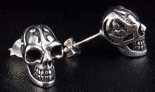 Bikerringshop Sterling Silver Tattoo Skull Earrings 7 Bikerringshop Sterling Silver Tattoo Skull Earrings - Image 5