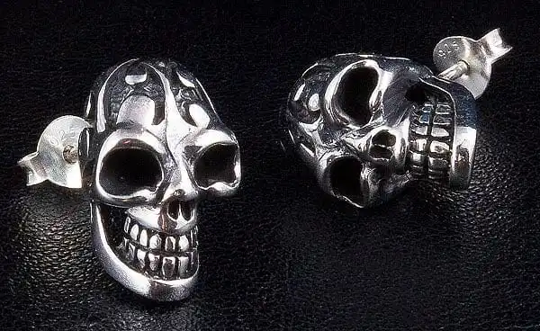 Bikerringshop Sterling Silver Tattoo Skull Earrings 4 Bikerringshop Sterling Silver Tattoo Skull Earrings - Image 2