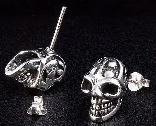 Bikerringshop Sterling Silver Tattoo Skull Earrings 6 Bikerringshop Sterling Silver Tattoo Skull Earrings - Image 4