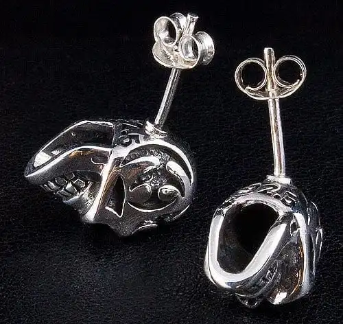 Bikerringshop Sterling Silver Tattoo Skull Earrings 8 Bikerringshop Sterling Silver Tattoo Skull Earrings - Image 6