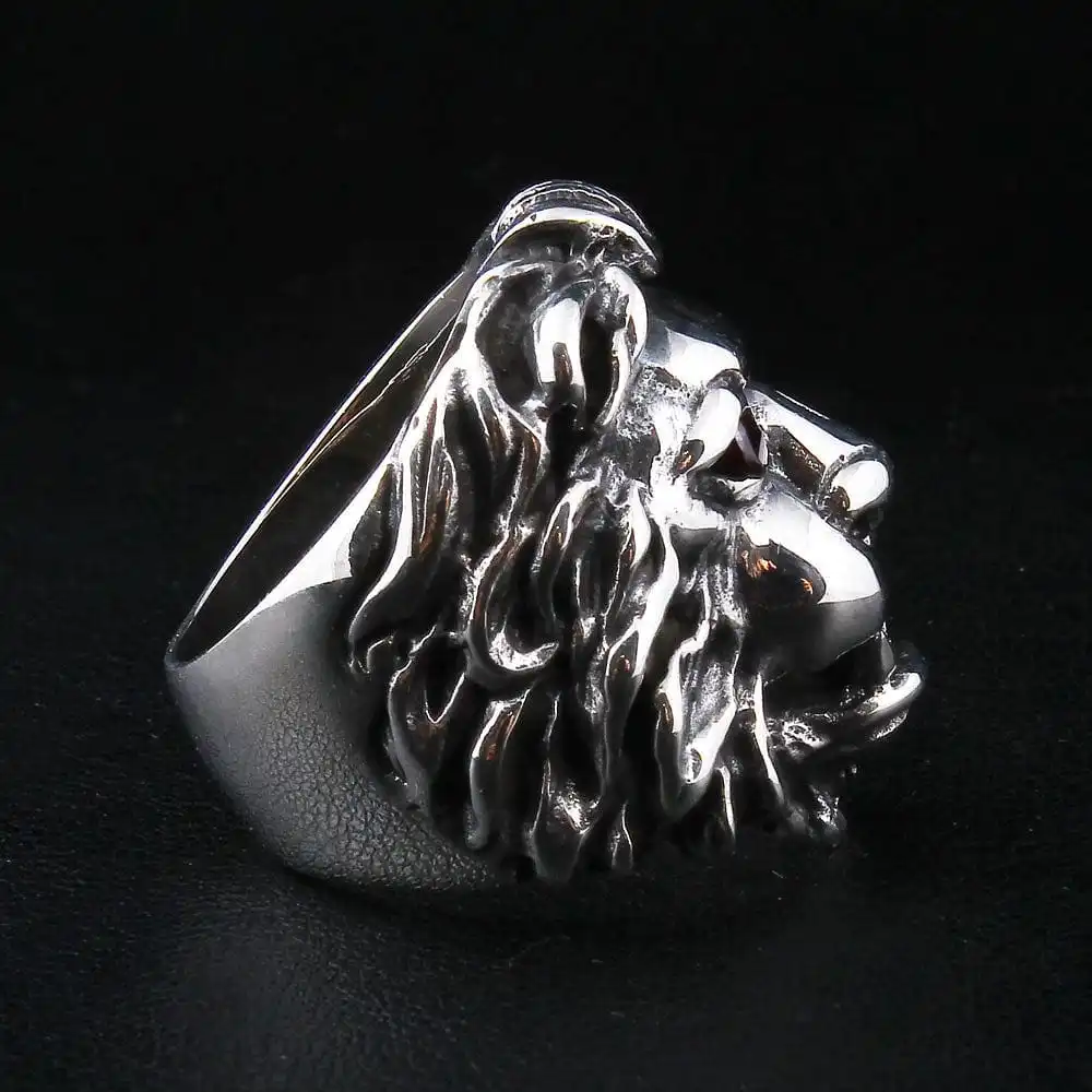 Bikerringshop Red Garnet Eyes Sterling Silver Lion Men's Ring 7 Bikerringshop Red Garnet Eyes Sterling Silver Lion Men's Ring - Image 5