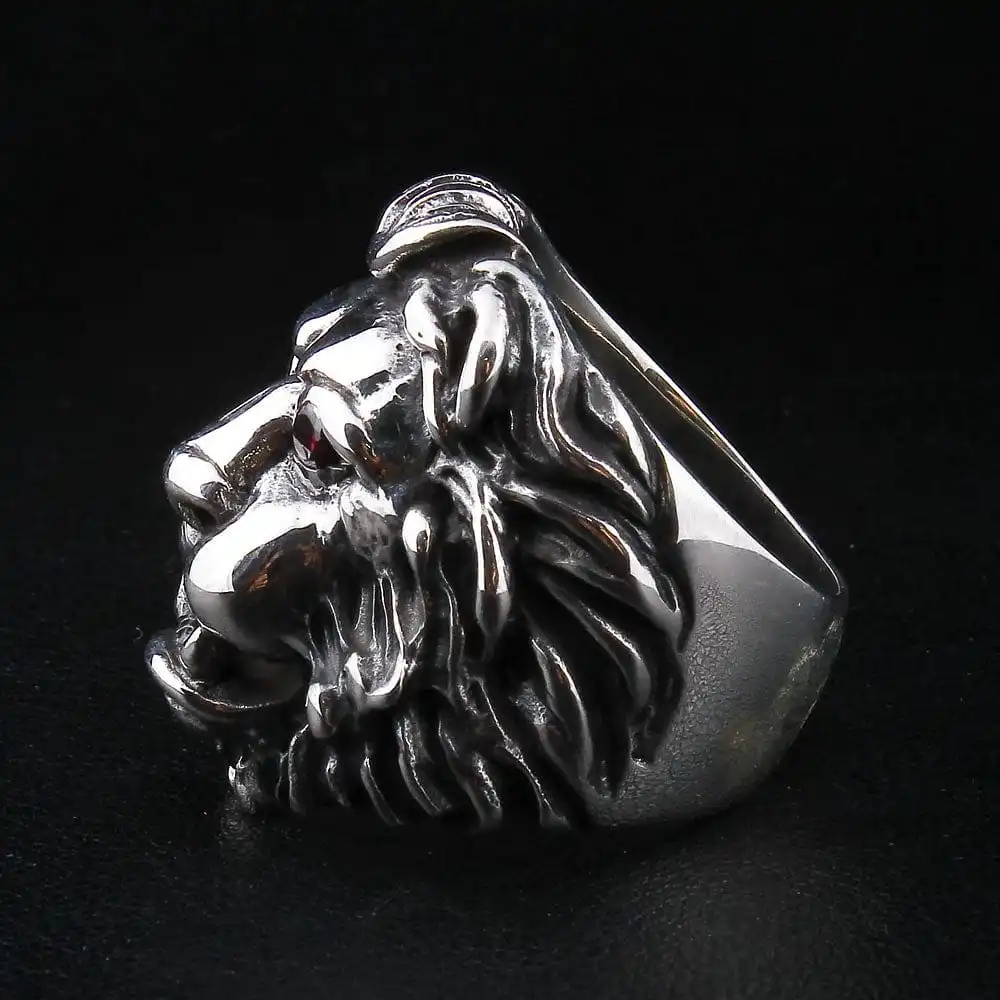 Bikerringshop Red Garnet Eyes Sterling Silver Lion Men's Ring 8 Bikerringshop Red Garnet Eyes Sterling Silver Lion Men's Ring - Image 6