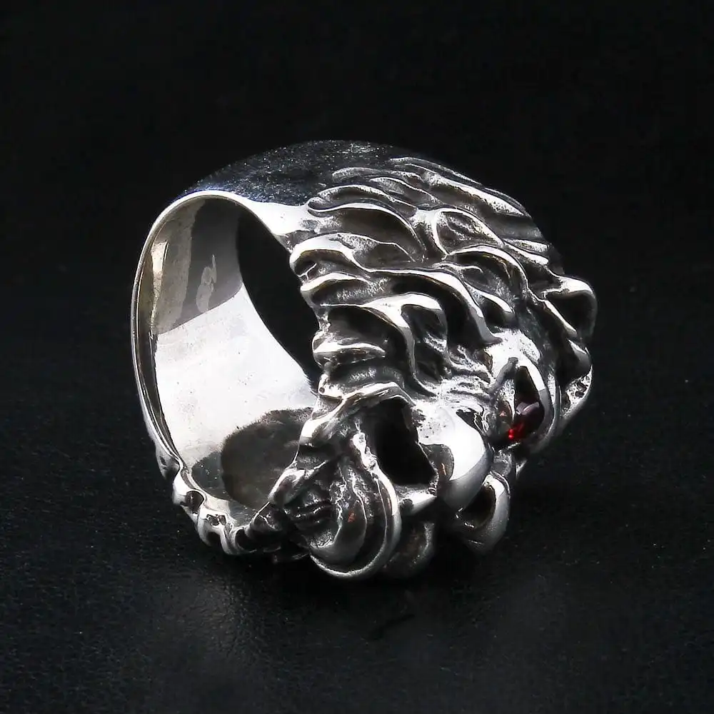 Bikerringshop Red Garnet Eyes Sterling Silver Lion Men's Ring 10 Bikerringshop Red Garnet Eyes Sterling Silver Lion Men's Ring - Image 8