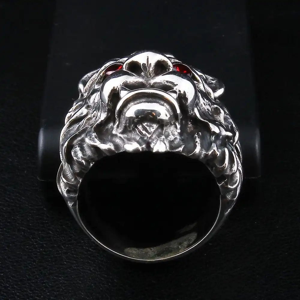 Bikerringshop Red Garnet Eyes Sterling Silver Lion Men's Ring 9 Bikerringshop Red Garnet Eyes Sterling Silver Lion Men's Ring - Image 7