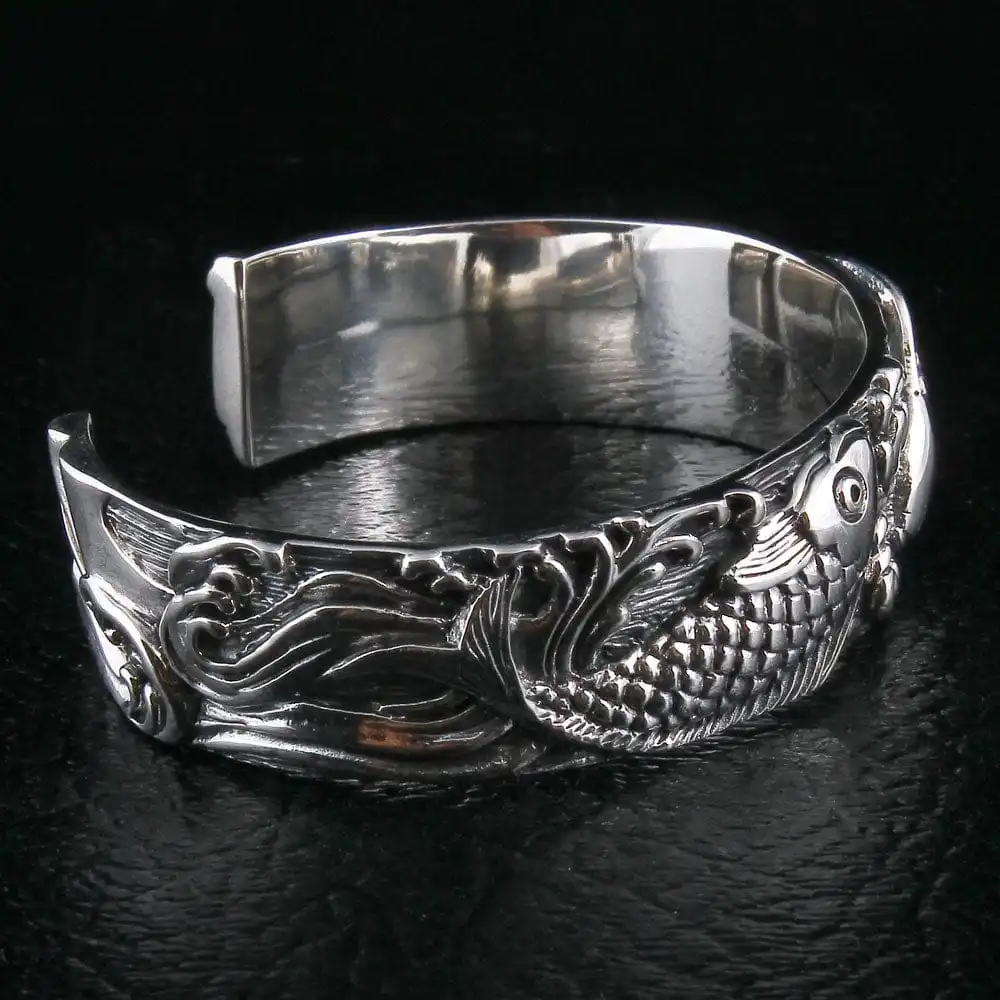 Bikerringshop Sterling Silver Koi Bangle Cuff Bracelet 8 Bikerringshop Sterling Silver Koi Bangle Cuff Bracelet - Image 6