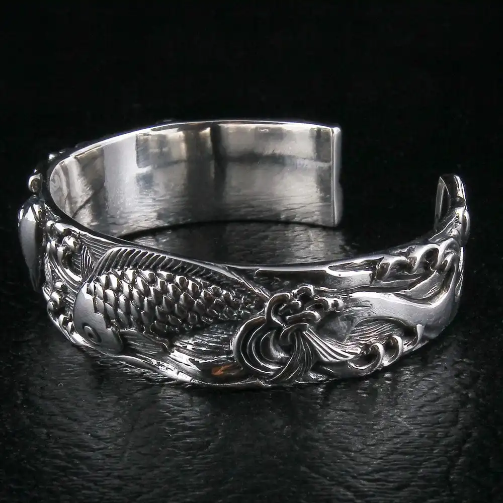Bikerringshop Sterling Silver Koi Bangle Cuff Bracelet 9 Bikerringshop Sterling Silver Koi Bangle Cuff Bracelet - Image 7