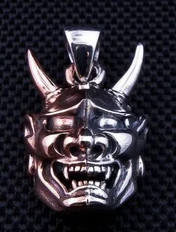 Bikerringshop Sterling Silver Oni Mask Devil Pendant