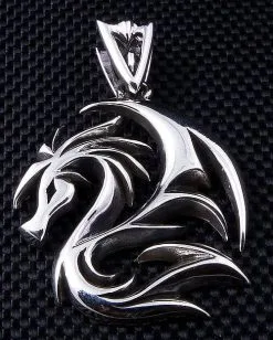 Bikerringshop 925 Sterling Silver Dragon Wolf Pendant