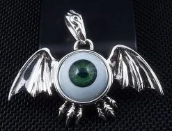 Bikerringshop Sterling Silver Green Eyeball Gothic Wings Pendant -Outlet Rings Store IMG 2600
