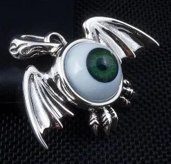 Bikerringshop Sterling Silver Green Eyeball Gothic Wings Pendant -Outlet Rings Store IMG 2601