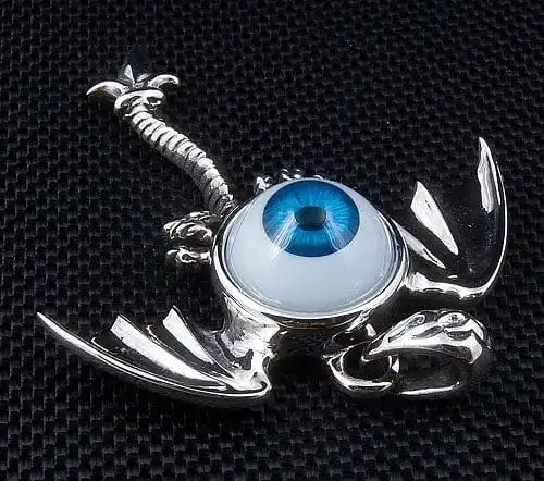 Bikerringshop Sterling Silver Blue Eyeball Gothic Wings Pendant 6 Bikerringshop Sterling Silver Blue Eyeball Gothic Wings Pendant - Image 4