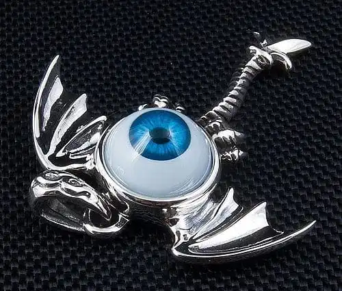 Bikerringshop Sterling Silver Blue Eyeball Gothic Wings Pendant 7 Bikerringshop Sterling Silver Blue Eyeball Gothic Wings Pendant - Image 5