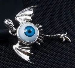 Bikerringshop Sterling Silver Blue Eyeball Gothic Wings Pendant 13 Bikerringshop Sterling Silver Blue Eyeball Gothic Wings Pendant -Outlet Rings Store IMG 2639
