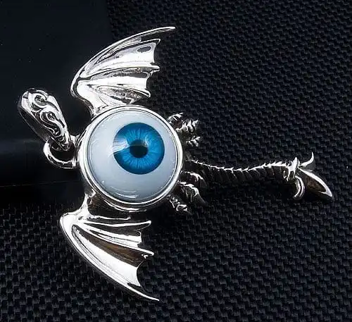 Bikerringshop Sterling Silver Blue Eyeball Gothic Wings Pendant 8 Bikerringshop Sterling Silver Blue Eyeball Gothic Wings Pendant - Image 6