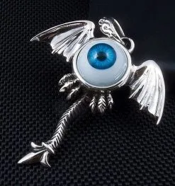 Bikerringshop Sterling Silver Blue Eyeball Gothic Wings Pendant 10 Bikerringshop Sterling Silver Blue Eyeball Gothic Wings Pendant -Outlet Rings Store IMG 2642