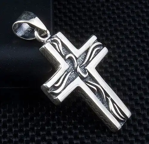 Bikerringshop Small Sterling Silver Tribal Cross Pendant 4 Bikerringshop Small Sterling Silver Tribal Cross Pendant - Image 2