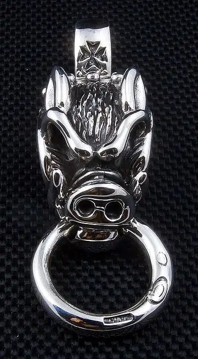 Bikerringshop Sterling Silver Boar Mens Pendant 4 Bikerringshop Sterling Silver Boar Mens Pendant - Image 2