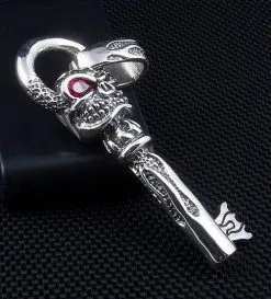 Bikerringshop Sterling Silver Flame Skull Key Pendant -Outlet Rings Store IMG 2748