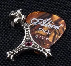Bikerringshop Silver Fleur De Lis Guitar Pick Holder Pendant -Outlet Rings Store IMG 2836