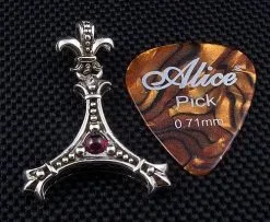 Bikerringshop Silver Fleur De Lis Guitar Pick Holder Pendant