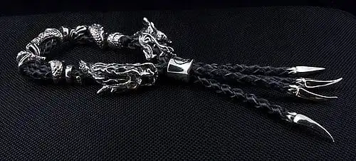 Bikerringshop Genuine Leather Silver Dragon Mens Bracelet 9 Bikerringshop Genuine Leather Silver Dragon Mens Bracelet - Image 7