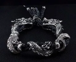 Bikerringshop Genuine Leather Silver Dragon Mens Bracelet 12 Bikerringshop Genuine Leather Silver Dragon Mens Bracelet -Outlet Rings Store IMG 2931