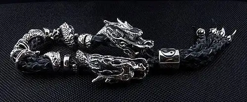 Bikerringshop Genuine Leather Silver Dragon Mens Bracelet 7 Bikerringshop Genuine Leather Silver Dragon Mens Bracelet - Image 5