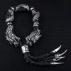 Bikerringshop Genuine Leather Silver Dragon Mens Bracelet -Outlet Rings Store IMG 2934