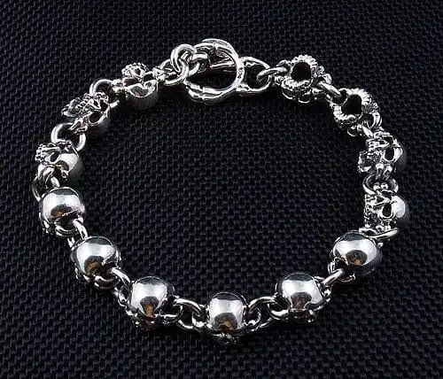 Bikerringshop Sterling Silver Small Chunky Skull Bracelet 6 Bikerringshop Sterling Silver Small Chunky Skull Bracelet - Image 4