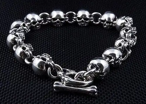 Bikerringshop Sterling Silver Small Chunky Skull Bracelet 4 Bikerringshop Sterling Silver Small Chunky Skull Bracelet - Image 2