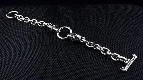 Bikerringshop Silver Skull Chain Bracelet 8 Bikerringshop Silver Skull Chain Bracelet - Image 6