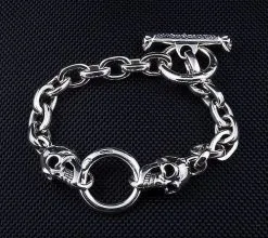 Bikerringshop Silver Skull Chain Bracelet