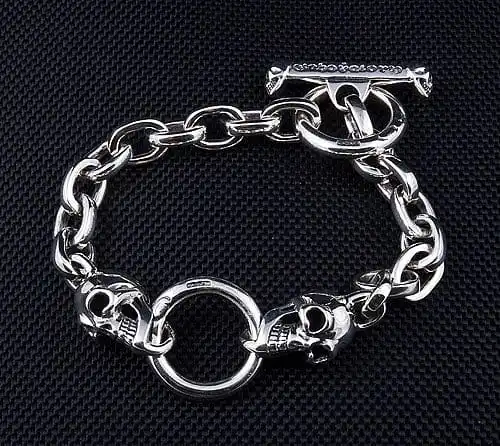Bikerringshop Silver Skull Chain Bracelet 3 Bikerringshop Silver Skull Chain Bracelet