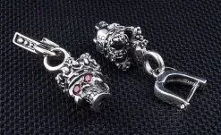 Bikerringshop Sterling Silver Crown Garnet Skull Earrings -Outlet Rings Store IMG 3296