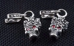 Bikerringshop Sterling Silver Crown Garnet Skull Earrings
