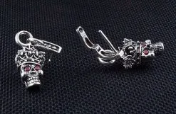 Bikerringshop Sterling Silver Crown Garnet Skull Earrings -Outlet Rings Store IMG 3302