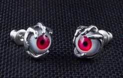 Bikerringshop Sterling Silver Red Evil Eye Earrings