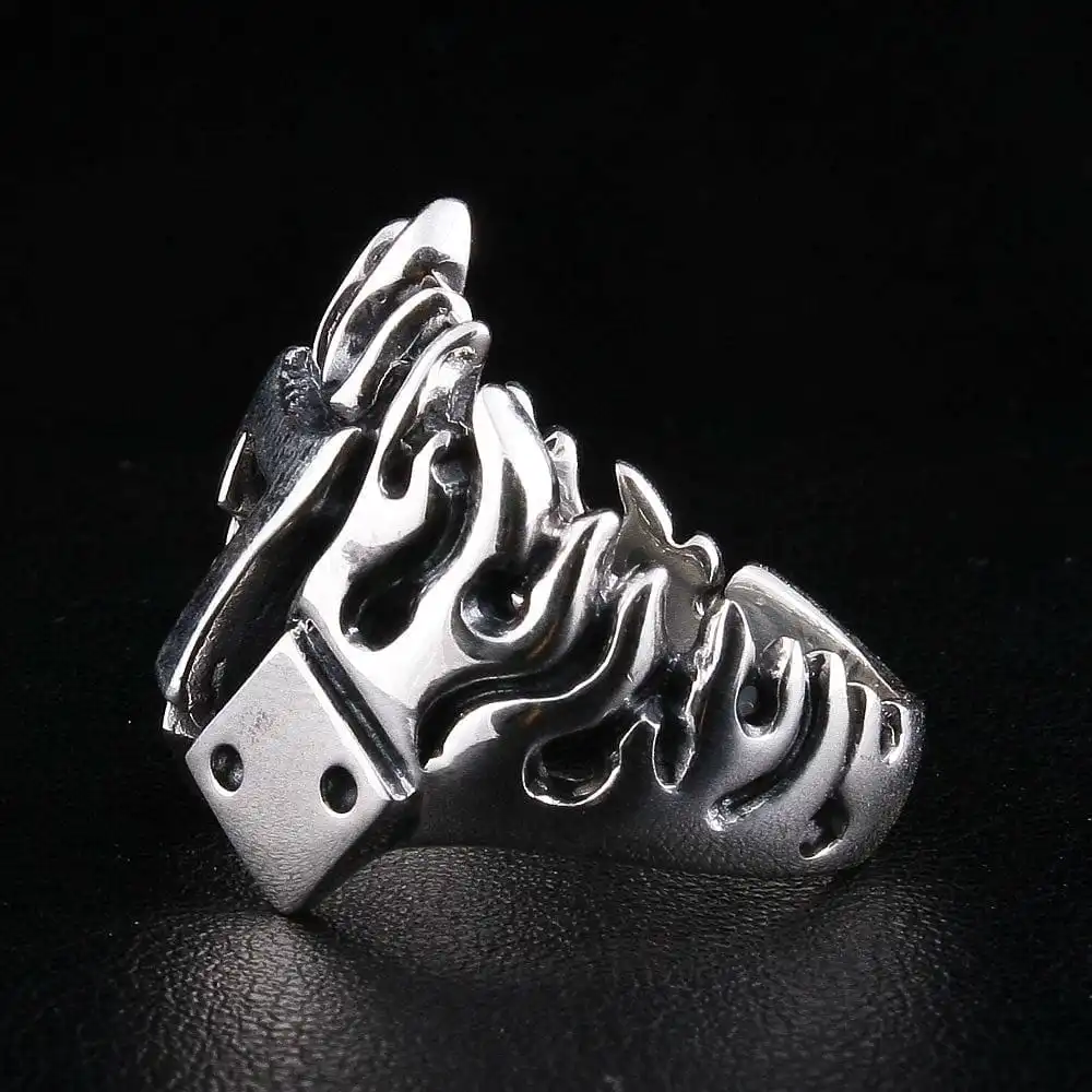 Bikerringshop Sterling Silver Number 7 Dice Flame Biker Ring 7 Bikerringshop Sterling Silver Number 7 Dice Flame Biker Ring - Image 5