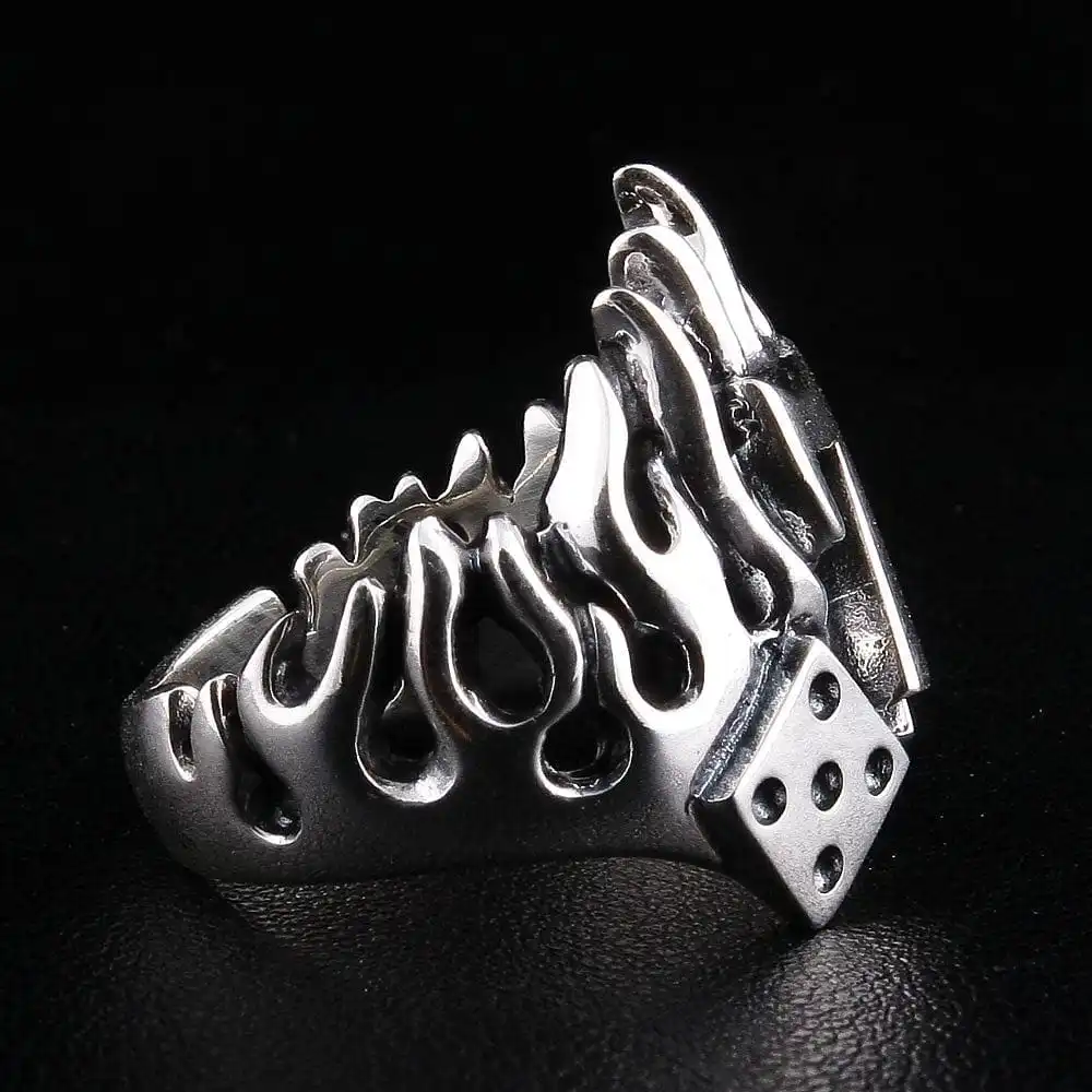Bikerringshop Sterling Silver Number 7 Dice Flame Biker Ring 6 Bikerringshop Sterling Silver Number 7 Dice Flame Biker Ring - Image 4