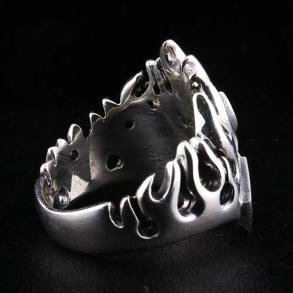 Bikerringshop Sterling Silver Number 7 Dice Flame Biker Ring 8 Bikerringshop Sterling Silver Number 7 Dice Flame Biker Ring - Image 6