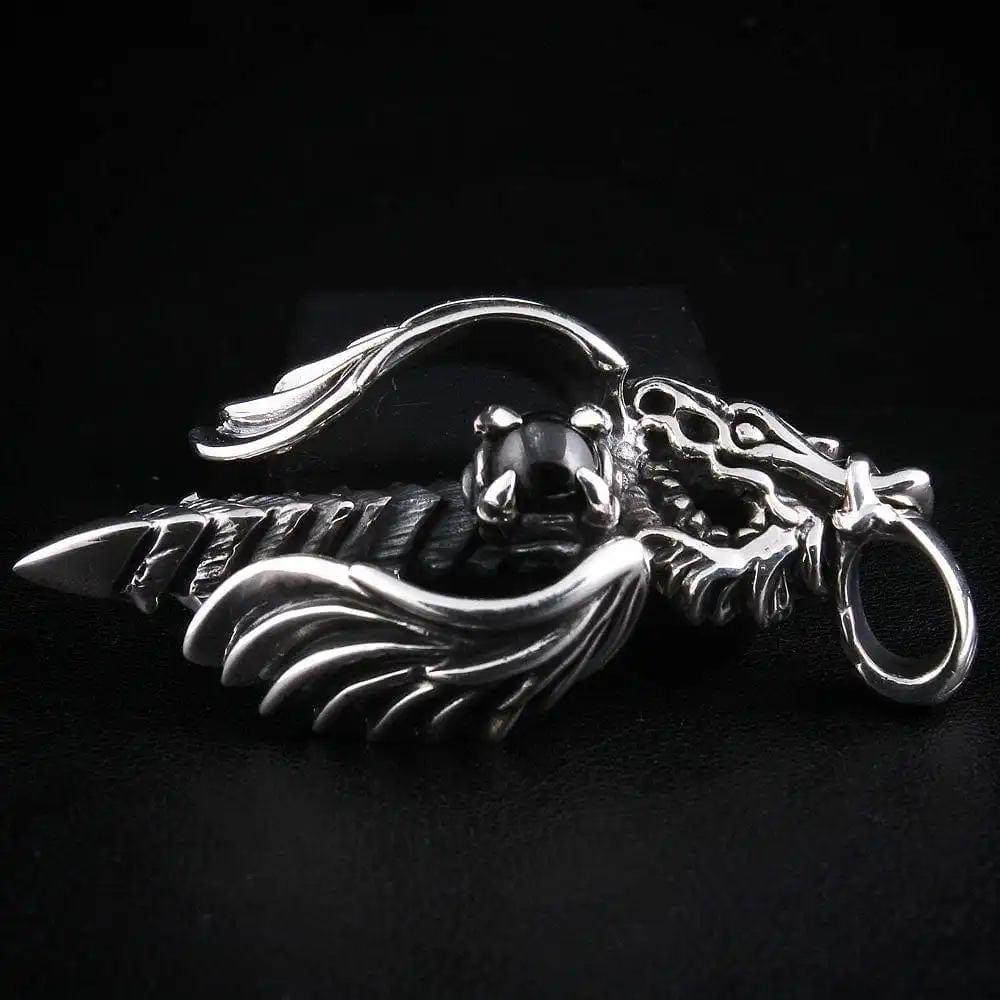 Bikerringshop Sterling Silver Black Onyx Angel Dragon Pendant 6 Bikerringshop Sterling Silver Black Onyx Angel Dragon Pendant - Image 4